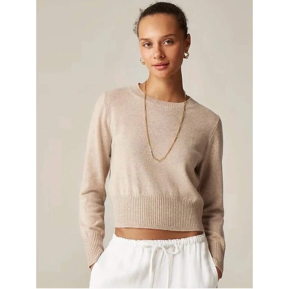J Crew 100% Cashmere Cropped Fit Sweater Womens Small Oatmeal Beige - Picture 1 of 8